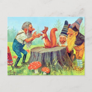 Friendly Gnomes Observe a Squirrel Postcard