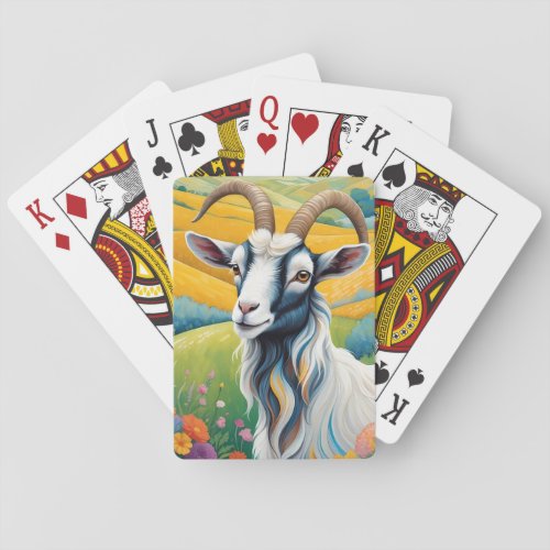 Friendly Goat With Colorful Vibrant Hills Poker Cards