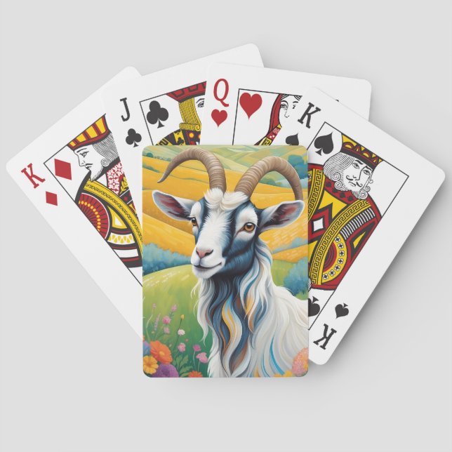 Friendly Goat With Colorful Vibrant Hills Poker Cards (Back)