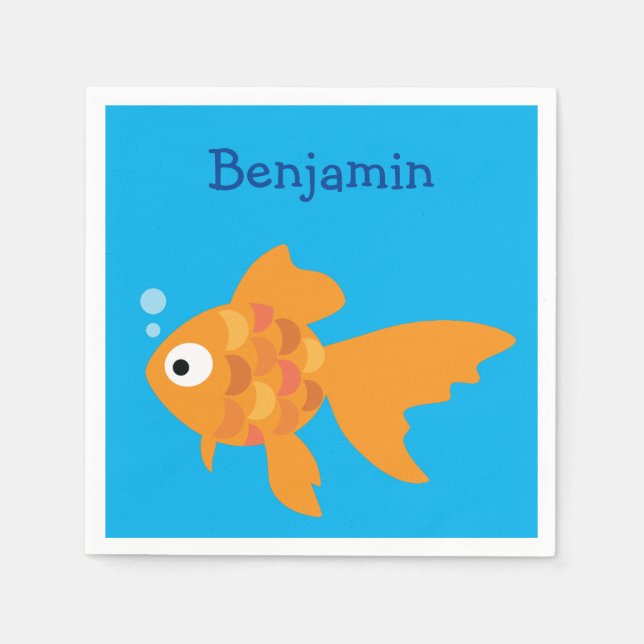 Friendly Gold Fish Illustration Napkins (Front)