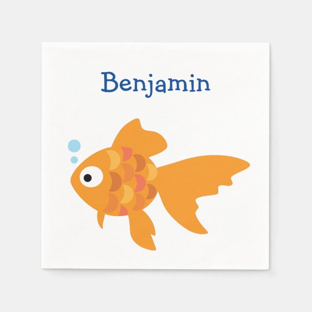 Friendly Gold Fish Illustration Napkins (Front)