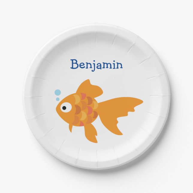Friendly Gold Fish Illustration Paper Plates (Front)