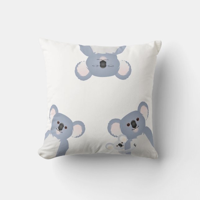 Friendly Gray Koala Group Hanging Out Throw Pillow (Front)