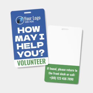 Friendly Green & Blue Logo Charity Volunteer Badge