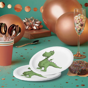 Friendly Green Dinosaur Paper Plates