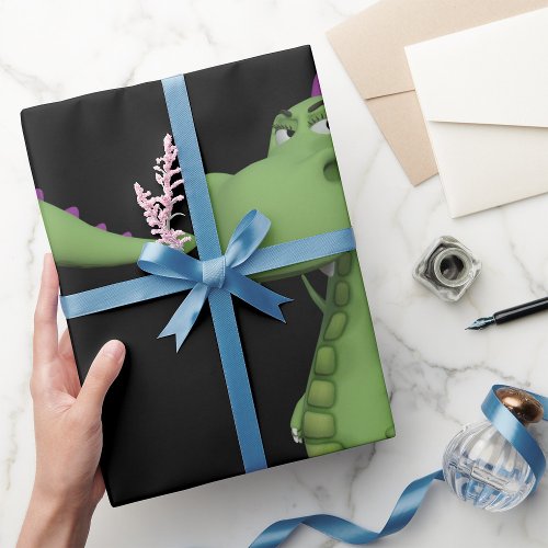 Friendly Green Dinosaur Wrapping Paper