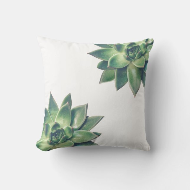 Friendly Green Succulent Plants on White Throw Pillow (Front)