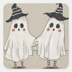 Friendly Halloween Ghost Twins Square Sticker