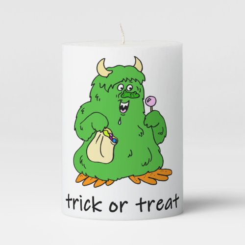 Friendly Halloween Trick Or Treat Green Monster Pillar Candle