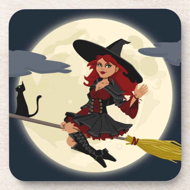 Friendly halloween witch kids beverage coaster (Front)