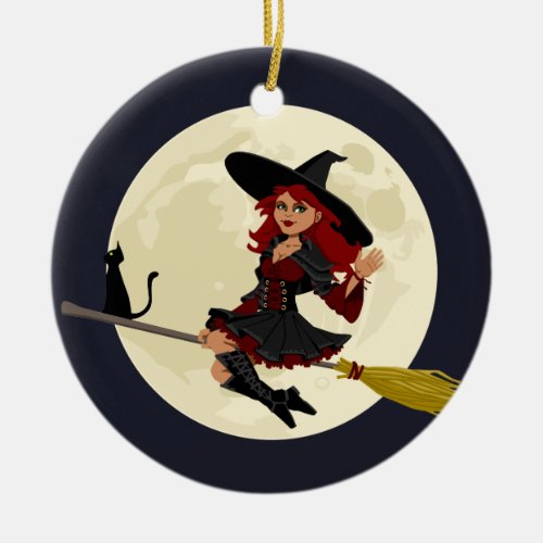 Friendly halloween witch kids ceramic ornament