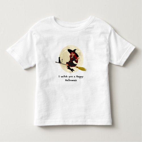 Friendly halloween witch on broom toddler shirt