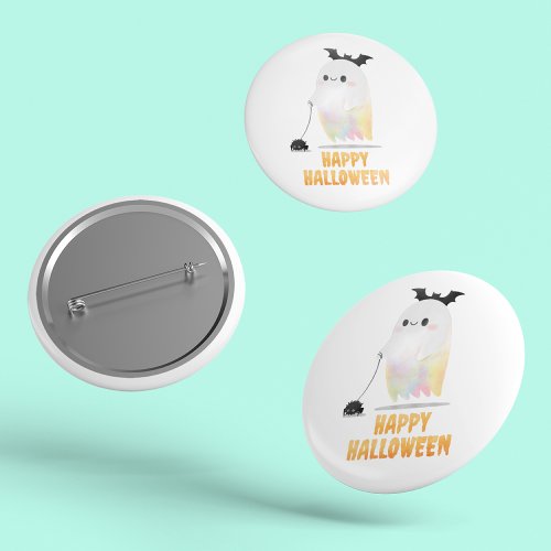 Friendly Happy Halloween Ghost Walking Spider Button