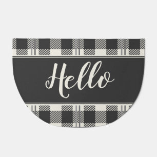Friendly Hello Buffalo Plaid Round Design Doormat