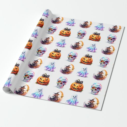 Friendly Icons Grid Halloween White Fun Holiday  Wrapping Paper