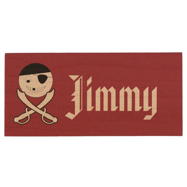 Friendly Jolly Roger Wood Flash Drive (Back)