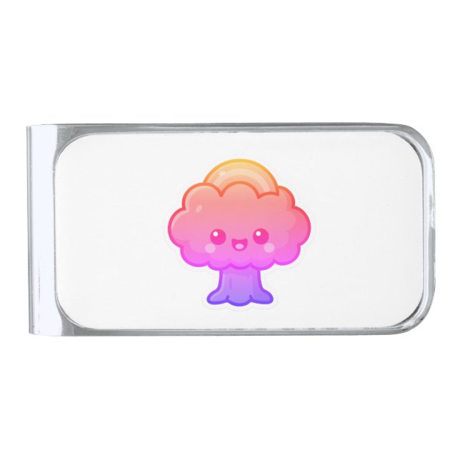 Friendly Kawaii Tree Silver Finish Money Clip (Front)