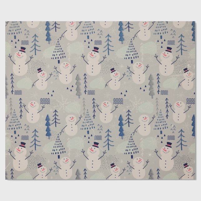 Friendly Little Snowman - gray Wrapping Paper (Flat)