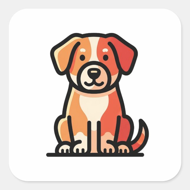 Friendly Modern Dog Illustration Square Sticker (Front)