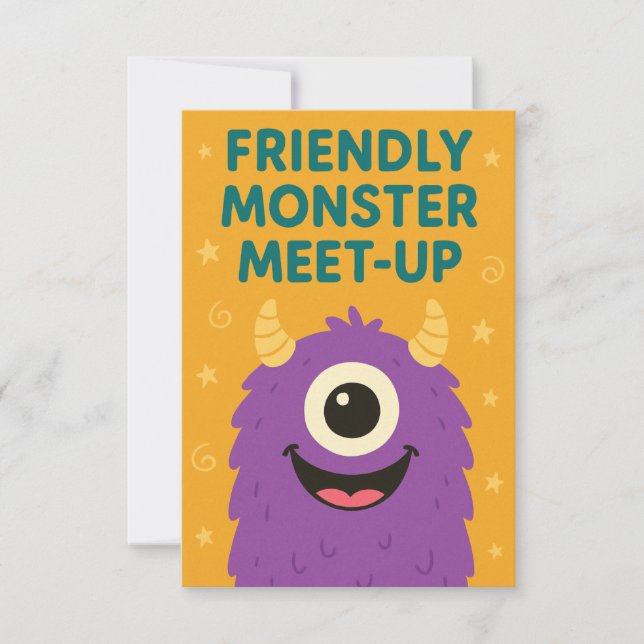 Friendly Monster Meet-Up Cartoon Invitation Card (Front)