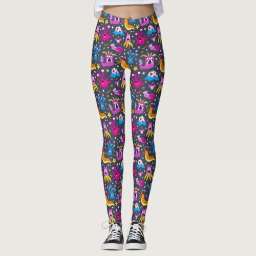 Friendly monsters from black outer space leggings