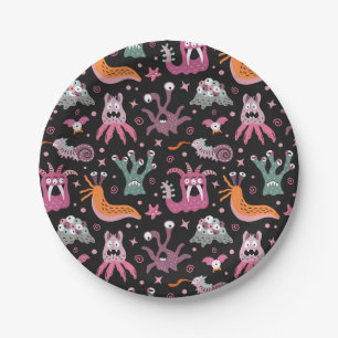 Friendly monsters from black outer space paper plates