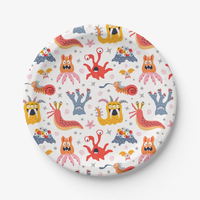 Friendly monsters from outer space  paper plates (Front)