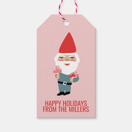 Friendly Mushroom Gnome Santa Holiday Christmas  Gift Tags