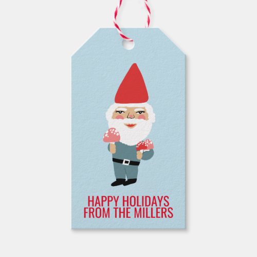 Friendly Mushroom Gnome Santa Holiday Christmas Gift Tags