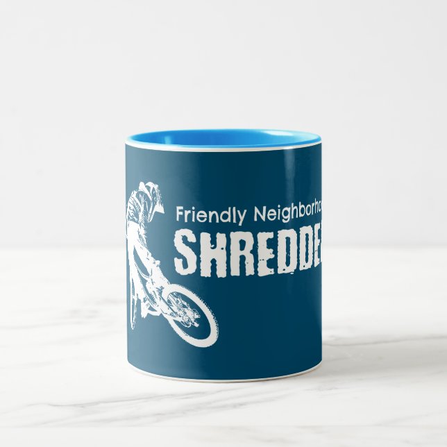 Friendly Neighborhood Shredder Mountain Biking Two-Tone Coffee Mug (Center)