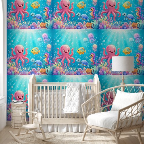 Friendly octopus nursery decor wallpaper