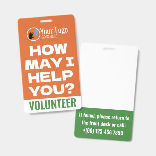 Friendly Orange & Blue Logo Charity Volunteer Badge