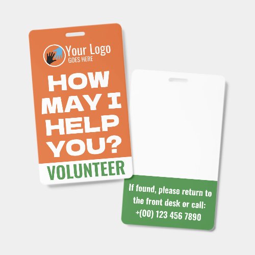 Friendly Orange & Blue Logo Charity Volunteer Badge