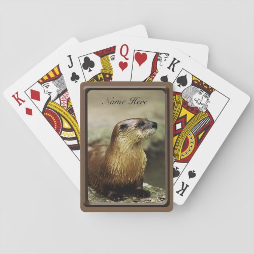 Friendly Otter photo Personalize with Name Playing Cards