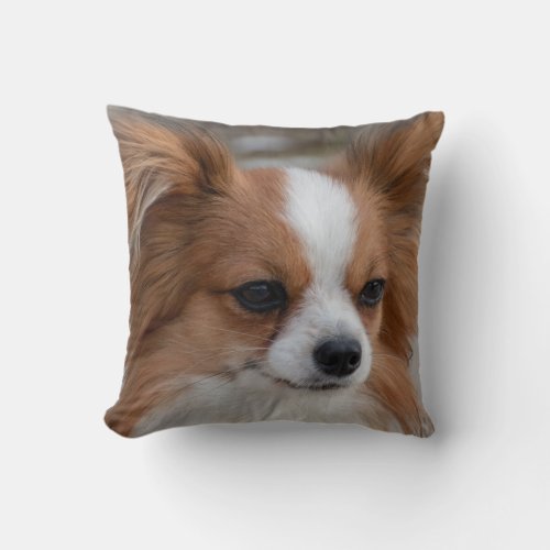 Friendly Papillon Puppy Dog Throw Pillow