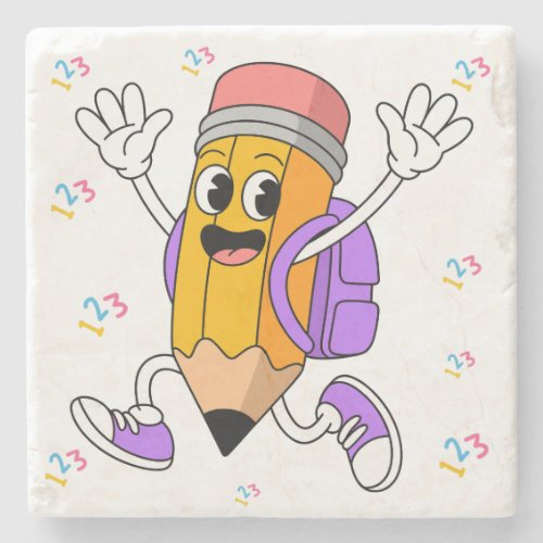 Friendly Pencil Back to School Design. Stone Coaster