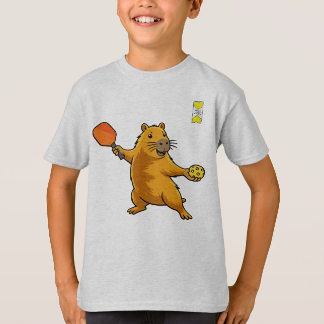 Friendly Pickleball logo and capybara with paddle T-Shirt (Front)