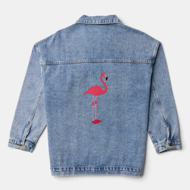 Friendly Pink Flamingo Womens Denim Jacket (Back)