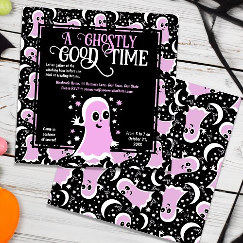 Friendly Pink Ghosts Girls Halloween Party Invitation
