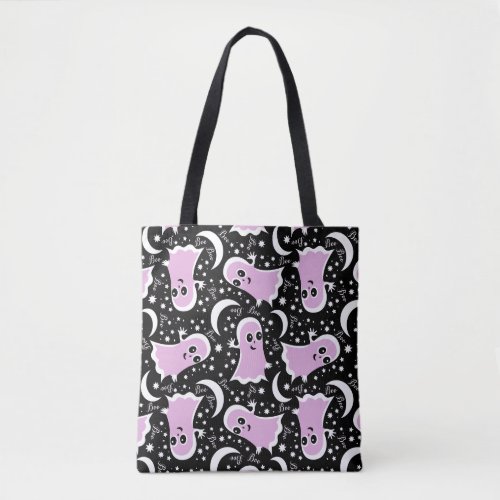 Friendly Pink Ghosts go Boo Trick or Treat Tote Bag
