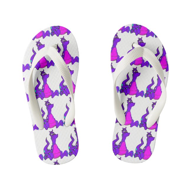 Friendly Purple Dragon Kid's Flip Flops (Footbed)
