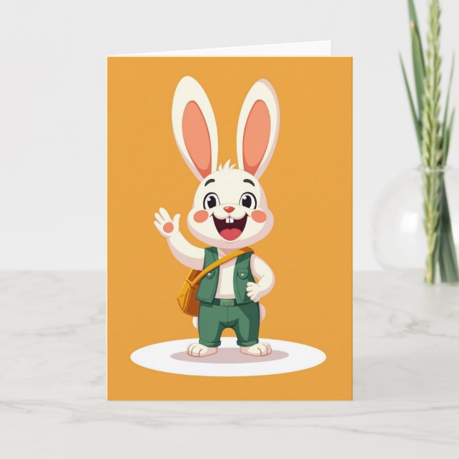 Friendly Rabbit Wave Hello Card (Front)