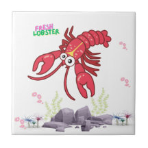 Friendly red lobster big eyes and yellow strip 