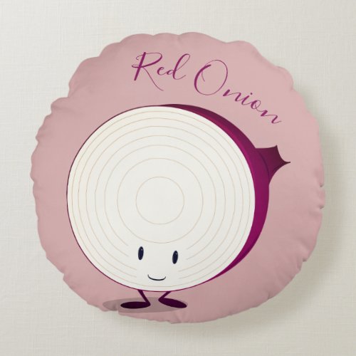 Friendly Red Onion Cartoon Character Round Pillow