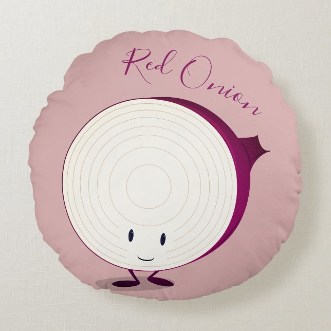 Friendly Red Onion Cartoon Character Round Pillow (Front)