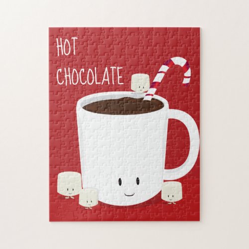 Friendly Red White Hot Chocolate Marshmallows Jigsaw Puzzle
