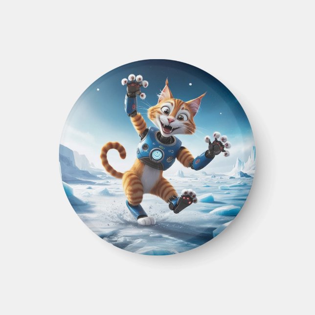 Friendly robot cat on another icy planet magnet (Front)