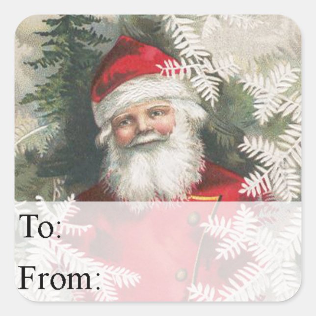 Friendly Santa Vintage Christmas Gift Tag (Front)