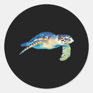 Friendly Sea Turtle Swimming Underwater Photo Art Classic Round Sticker
