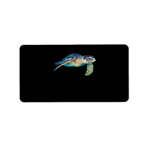 Friendly Sea Turtle Swimming Underwater Photo Art Label